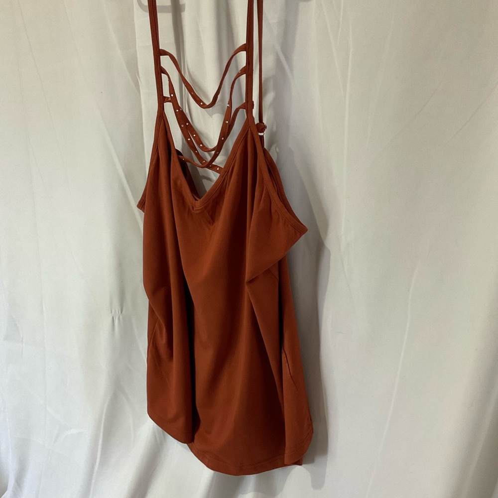 Women’s Strappy Rhinestone V-Neck Rust Spaghetti Strap Tank Top XL NWOT - Picture 7 of 9